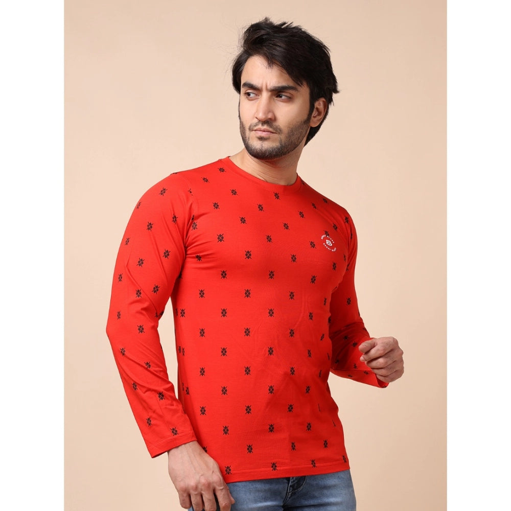 Amfyn Men's Casual Cotton Printed Round Neck Full Sleeve T-Shirt (Red)