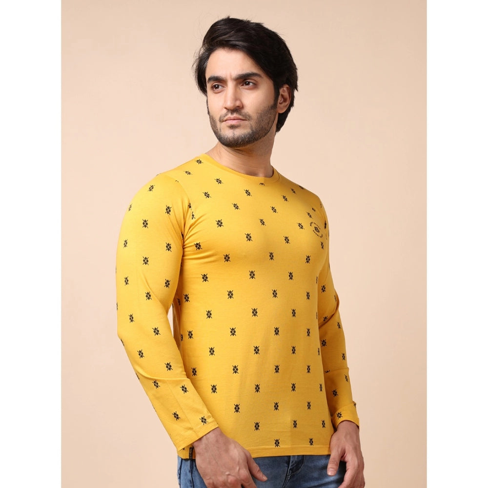 Amfyn Men's Casual Cotton Printed Round Neck Full Sleeve T-Shirt (Mustard)