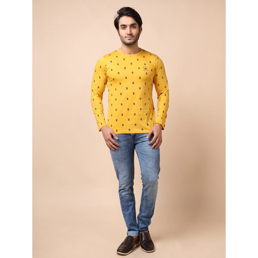 Amfyn Men's Casual Cotton Printed Round Neck Full Sleeve T-Shirt (Mustard)
