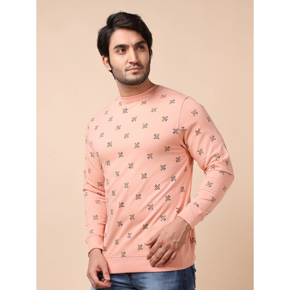 Amfyn Men's Casual Cotton Printed Round Neck Full Sleeve Sweat Shirt (Peach)