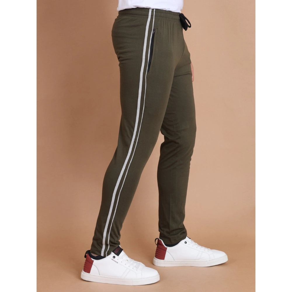 Amfyn Men's Casual Cotton Striped Full Length Track Pant (olive)
