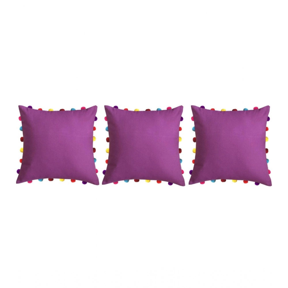 Amfyn Cotton Solid Pom Pom Cushion Covers (Purple, Size: 18x18 In)