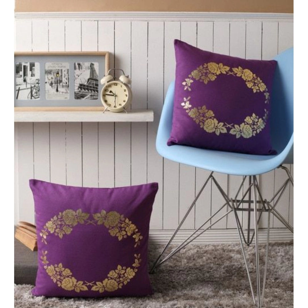 Amfyn Pack Of_2 Cotton Printed Cushion Cover Sets (Purple, Size: 16x16 In)