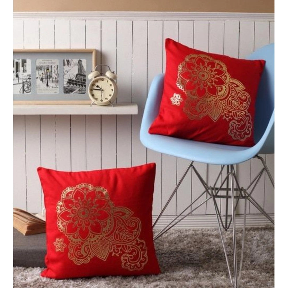 Amfyn Pack Of_2 Cotton Printed Cushion Cover Sets (Red, Size: 16x16 In)