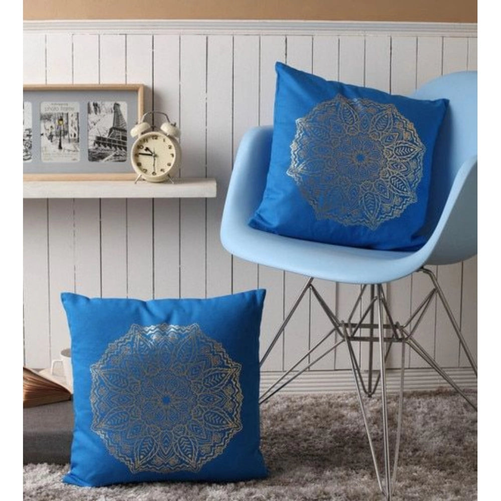 Amfyn Pack Of_2 Cotton Printed Cushion Cover Sets (Blue, Size: 16x16 In)