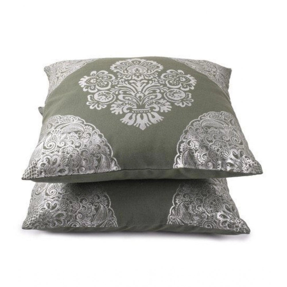 Amfyn Pack Of_2 Cotton Printed Cushion Cover Sets (Green, Size: 16x16 In)