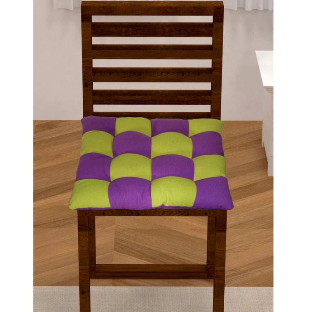 Amfyn Cotton Blended Solid Chair Cushions (Purple &amp; Green, Size: 16x16 In)