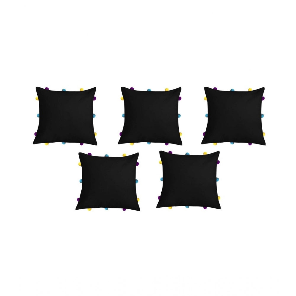 Amfyn Cotton Solid Pom Pom Cushion Covers (Black, Size: 12x12 In)