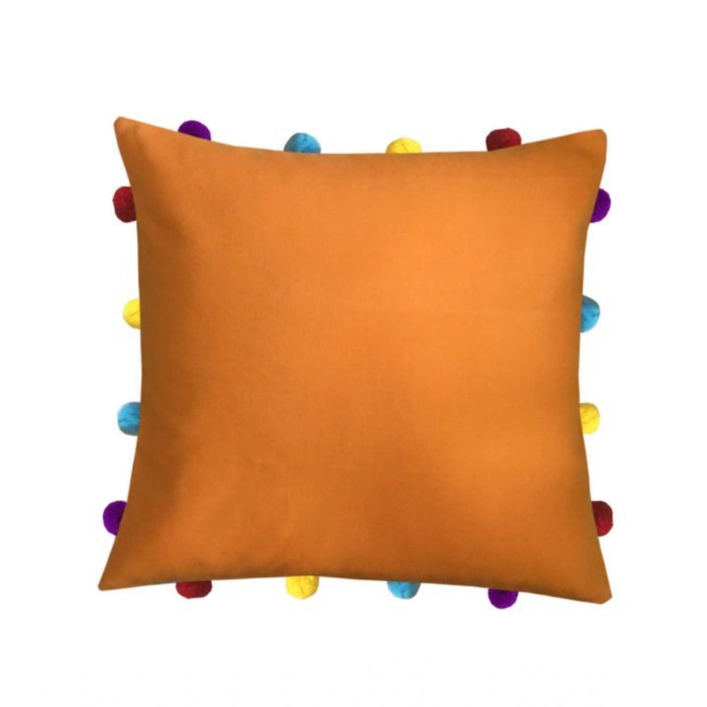 Amfyn Cotton Solid Pom Pom Cushion Covers (Orange, Size: 14x14 In)