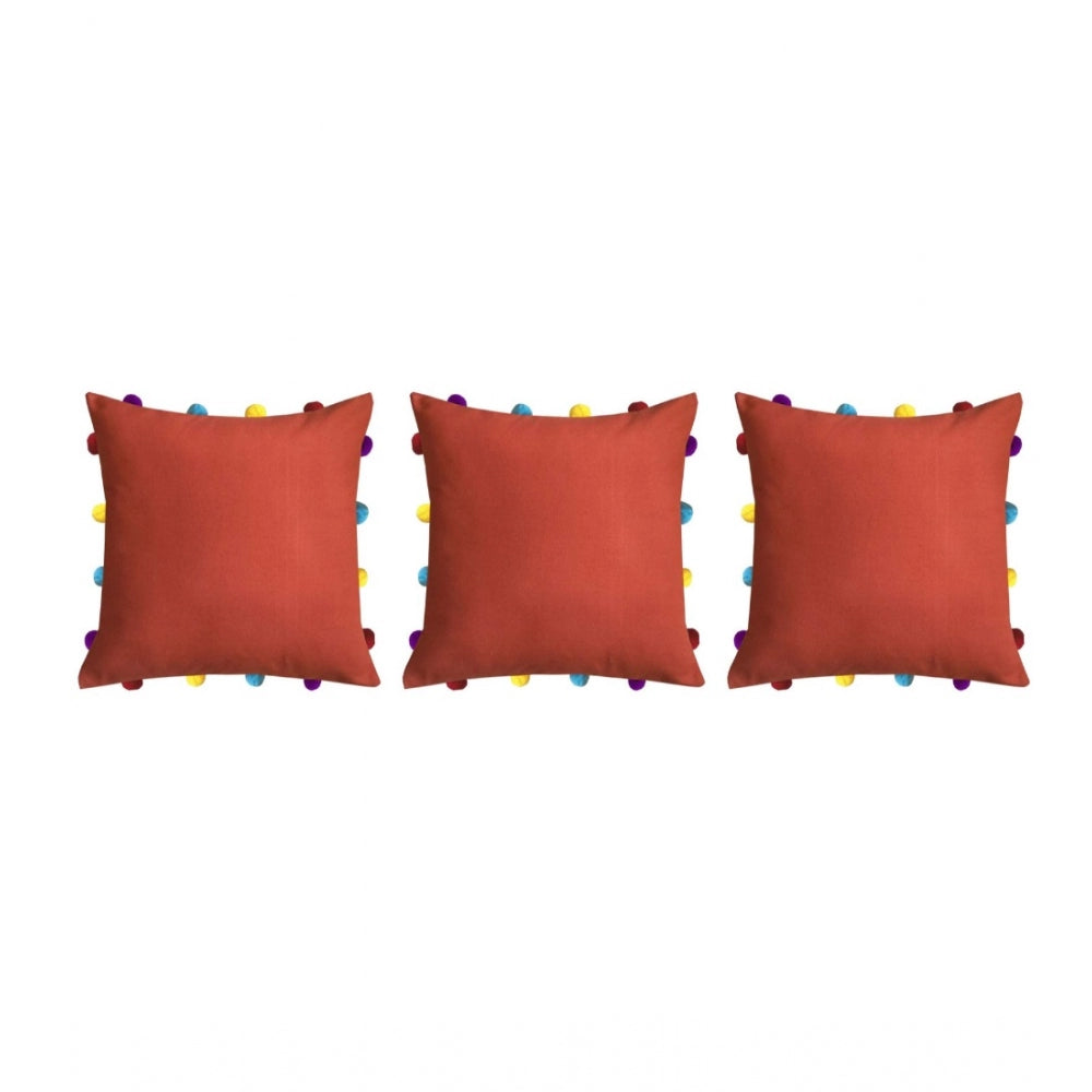 Amfyn Cotton Solid Pom Pom Cushion Covers (Orange, Size: 14x14 In)