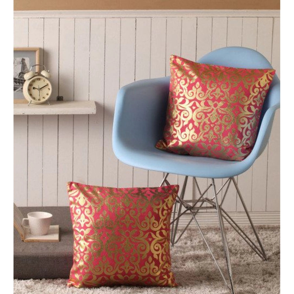 Amfyn Pack Of_2 Cotton Printed Cushion Cover Sets (Red, Size: 16x16 In)