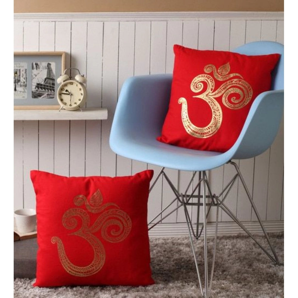 Amfyn Pack Of_2 Cotton Printed Cushion Cover Sets (Red, Size: 16x16 In)