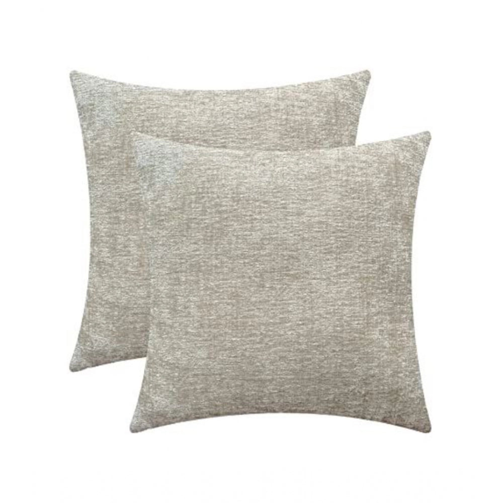 Amfyn Pack Of_2 Chenille Checkered Cushion Covers (Cream Sand, Size: 16x16 In)