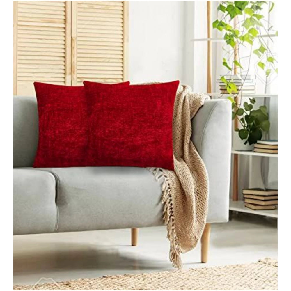 Amfyn Pack Of_2 Chenille Checkered Cushion Covers (Red, Size: 20x20 In)