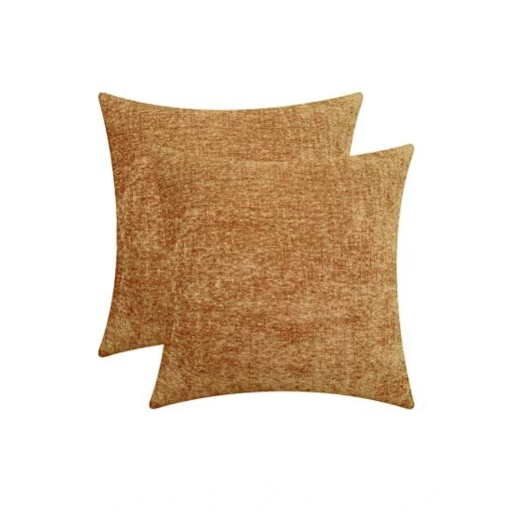 Amfyn Pack Of_2 Chenille Checkered Cushion Covers (Mustard Yellow, Size: 16x16 In)