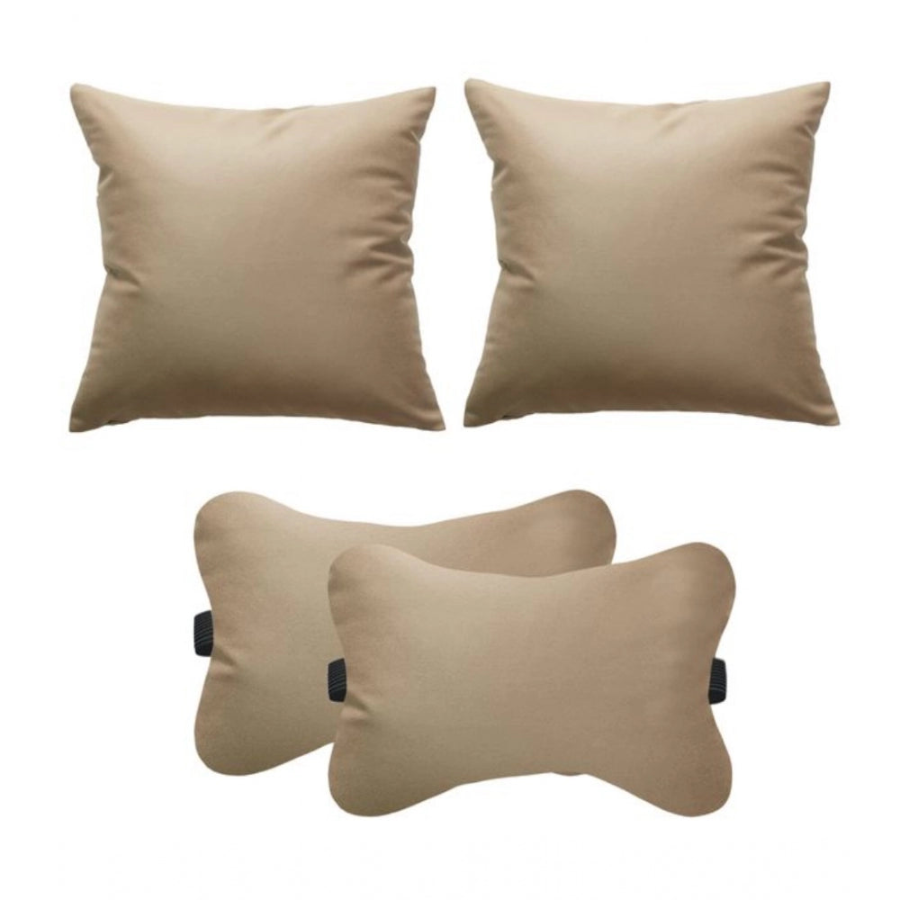 Amfyn Pack Of_4 Faux Leather Solid Car Pillow Sets (Cream, Size: 12x12 In)