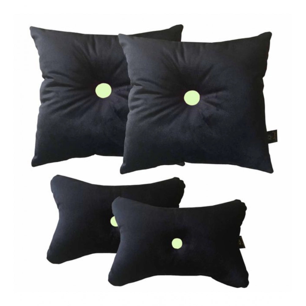 Amfyn Pack Of_4 Polyester Solid Car Pillow Sets (Black &amp; Yellow, Size: 12x12 In)