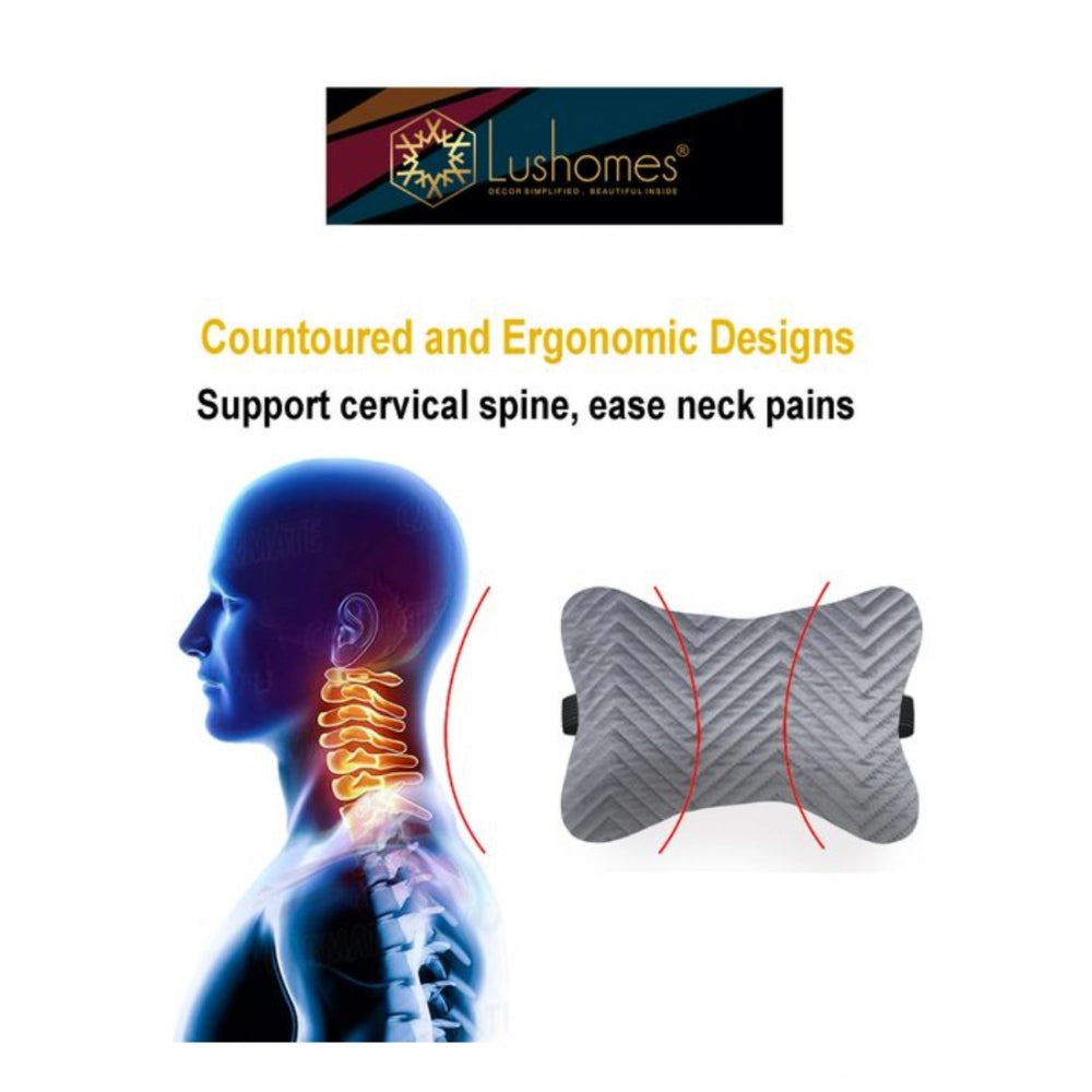 Generic Pack Of_2 Velvet zig zag Bone Neck Pillow (Grey, Size: 6x10 In)