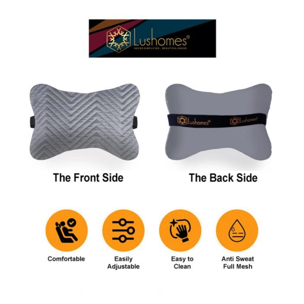 Generic Pack Of_2 Velvet zig zag Bone Neck Pillow (Grey, Size: 6x10 In)