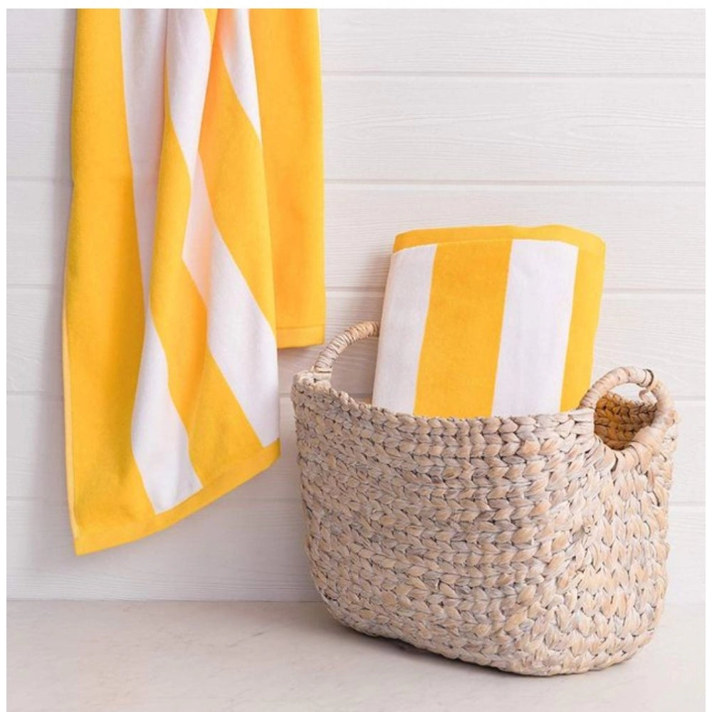 Amfyn Cotton Solid Bath Towels (Yellow &amp; White, Size: 36x71 In)