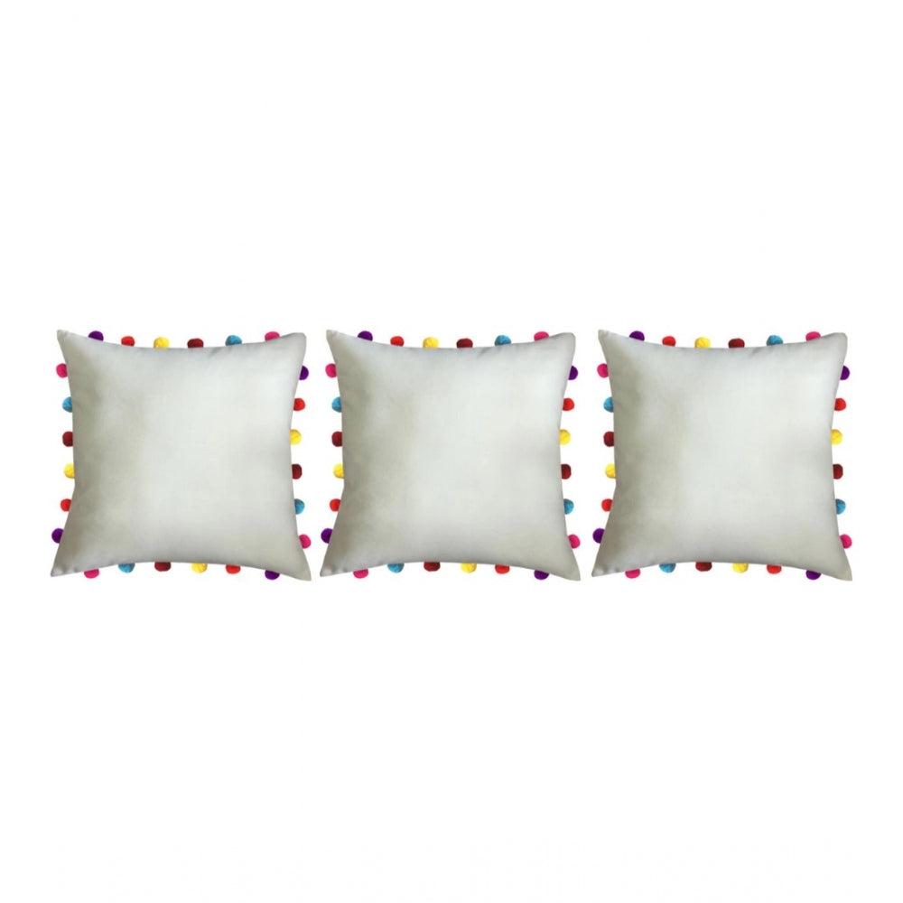 Amfyn Cotton Solid Pom Pom Cushion Covers (Off-white, Size: 18x18 In)