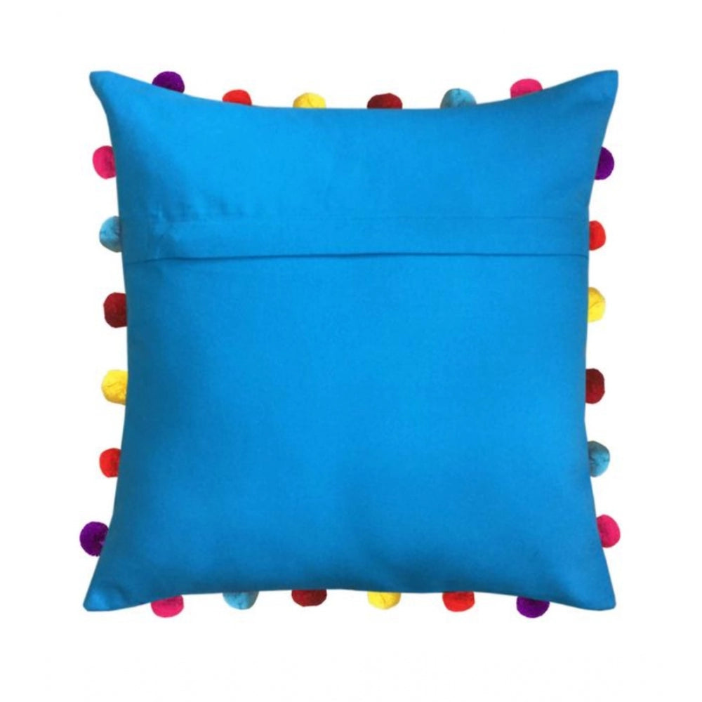 Amfyn Cotton Solid Pom Pom Cushion Covers (Blue, Size: 18x18 In)