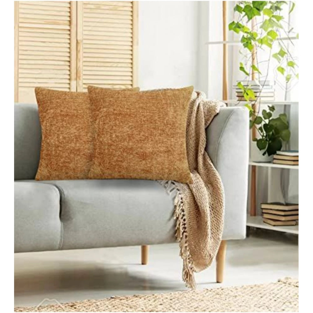 Amfyn Pack Of_2 Chenille Checkered Cushion Covers (Mustard Yellow, Size: 16x16 In)