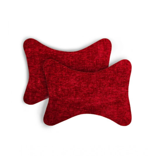 Amfyn Pack Of_2 Polyester Solid Bone Neck Pillow (Red, Size: 7x11 In)