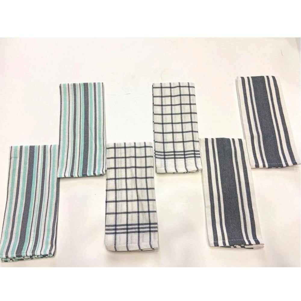 Amfyn Pack Of_6 Cotton Checkered Kitchen Towel Sets (Grey, Size: 18x28 In)