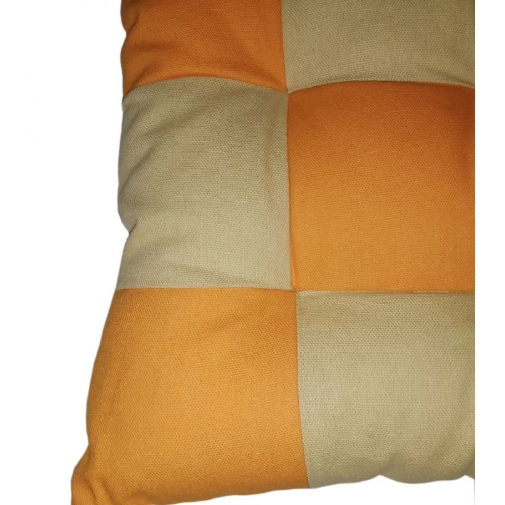 Amfyn Cotton Blended Solid Chair Cushions (Mustard &amp; Beige, Size: 16x16 In)