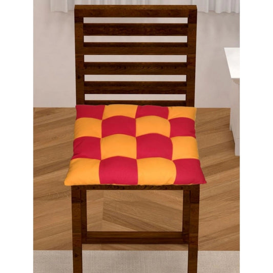 Amfyn Cotton Blended Solid Chair Cushions (Red &amp; Yellow, Size: 16x16 In)