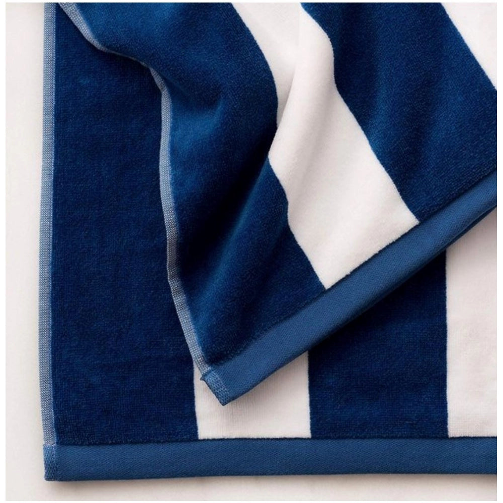 Amfyn Cotton Solid Bath Towels (Blue &amp; White, Size: 36x71 In)