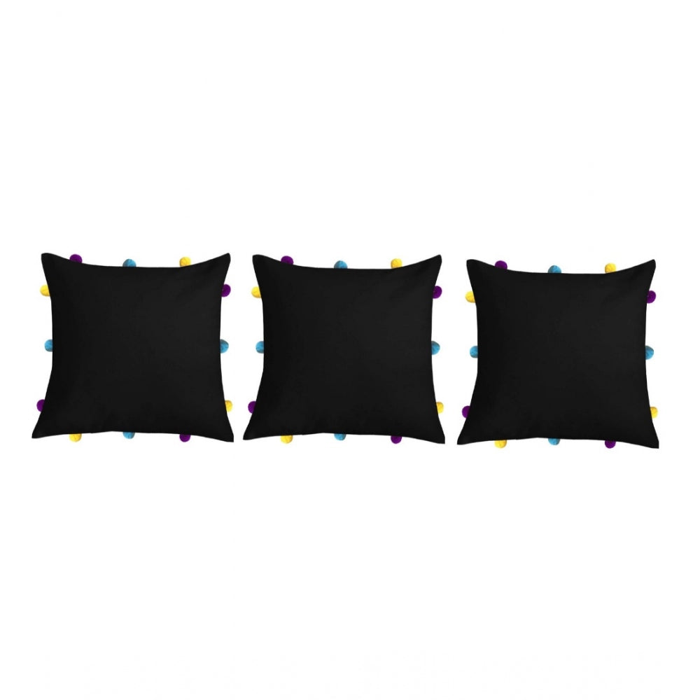 Amfyn Cotton Solid Pom Pom Cushion Covers (Black, Size: 12x12 In)