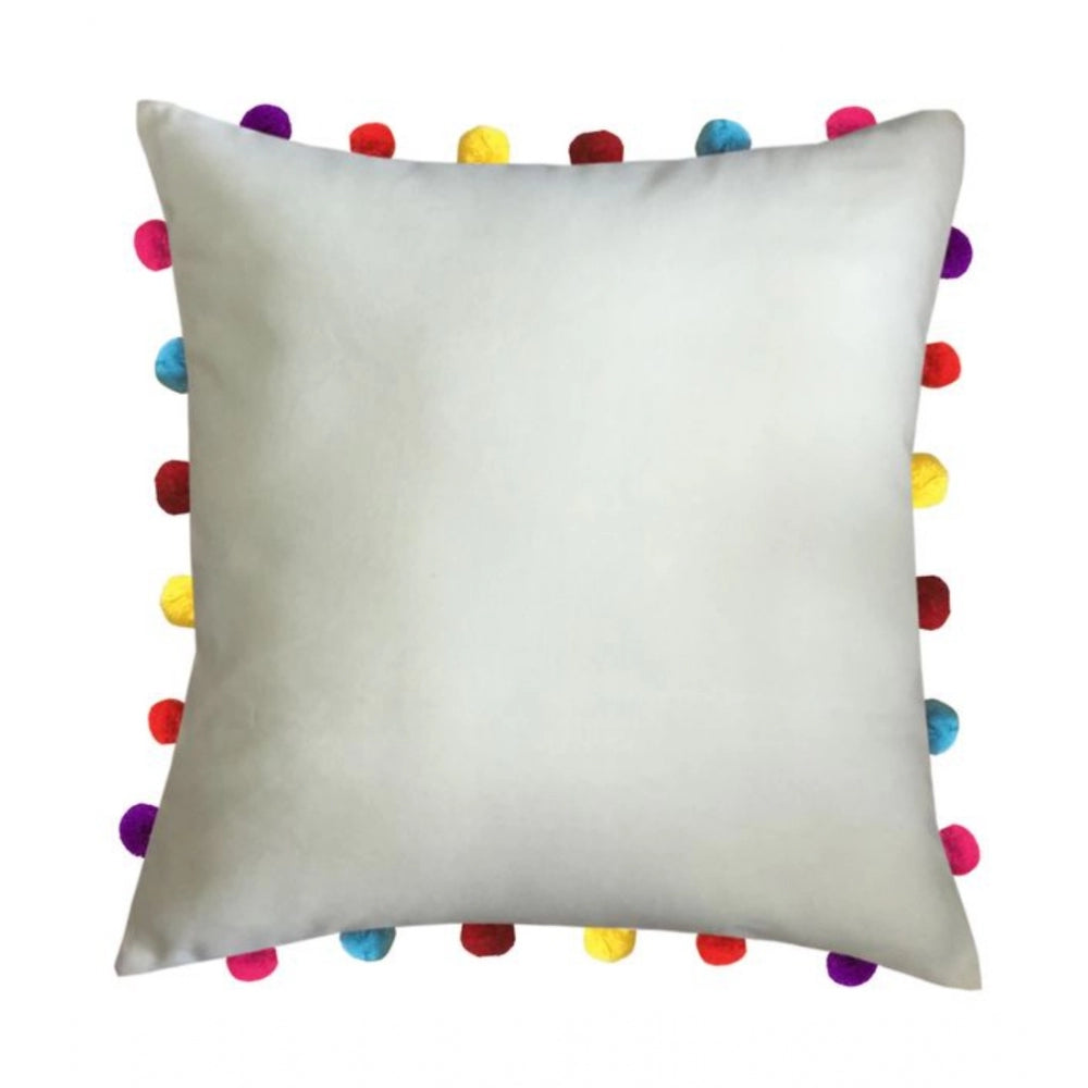 Amfyn Cotton Solid Pom Pom Cushion Covers (Off-white, Size: 18x18 In)