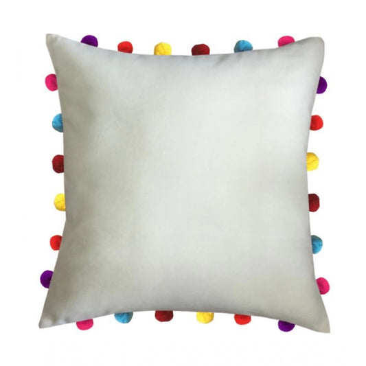 Amfyn Cotton Solid Pom Pom Cushion Covers (Off-white, Size: 18x18 In)