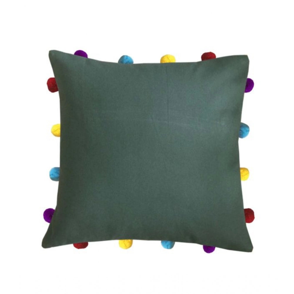 Amfyn Cotton Solid Pom Pom Cushion Covers (Green, Size: 14x14 In)