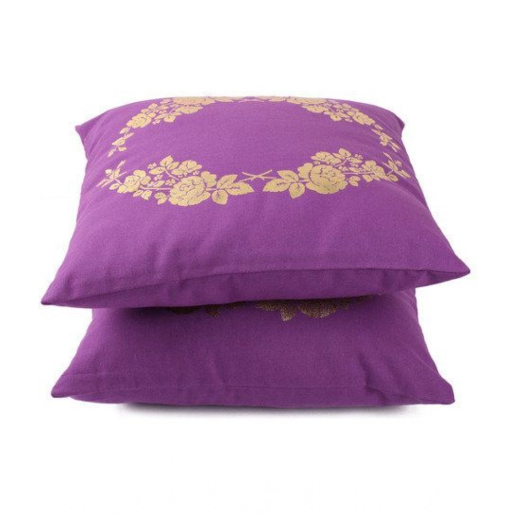Amfyn Pack Of_2 Cotton Printed Cushion Cover Sets (Purple, Size: 16x16 In)