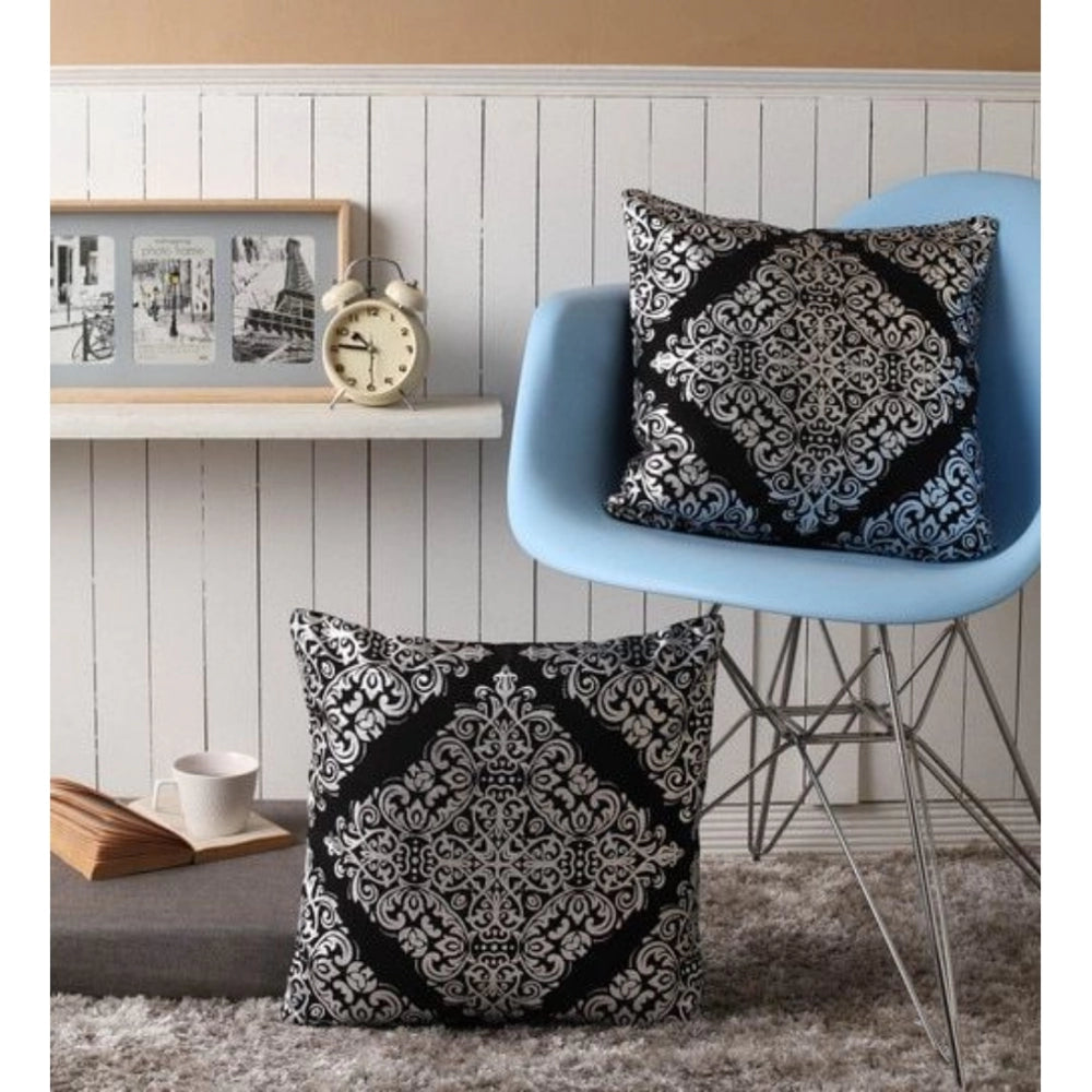 Amfyn Pack Of_2 Cotton Printed Cushion Cover Sets (Black, Size: 16x16 In)