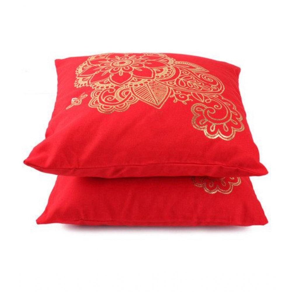 Amfyn Pack Of_2 Cotton Printed Cushion Cover Sets (Red, Size: 16x16 In)