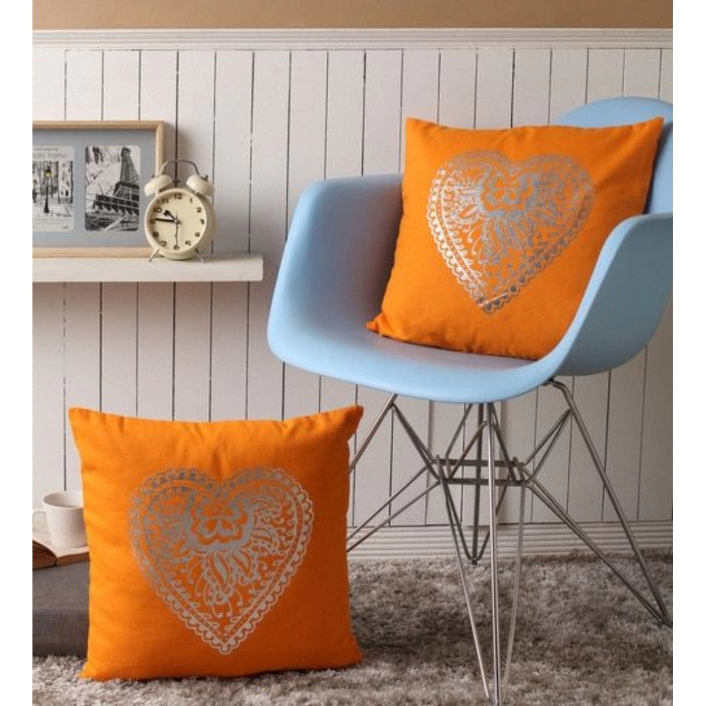 Amfyn Pack Of_2 Cotton Printed Cushion Cover Sets (Mustard, Size: 16x16 In)