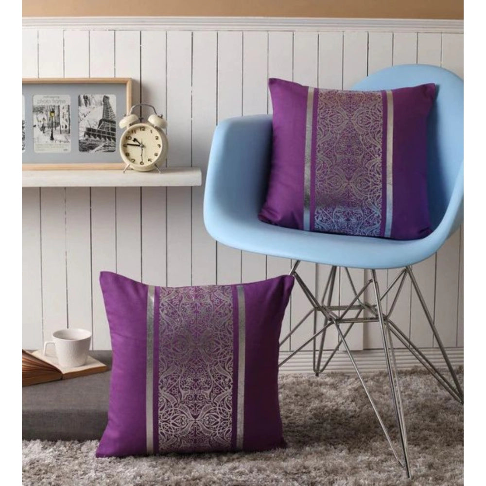 Amfyn Pack Of_2 Cotton Printed Cushion Cover Sets (Purple, Size: 16x16 In)