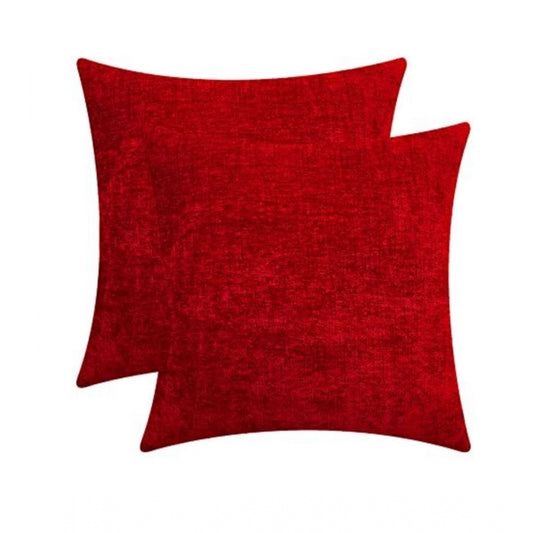 Amfyn Pack Of_2 Chenille Checkered Cushion Covers (Red, Size: 20x20 In)