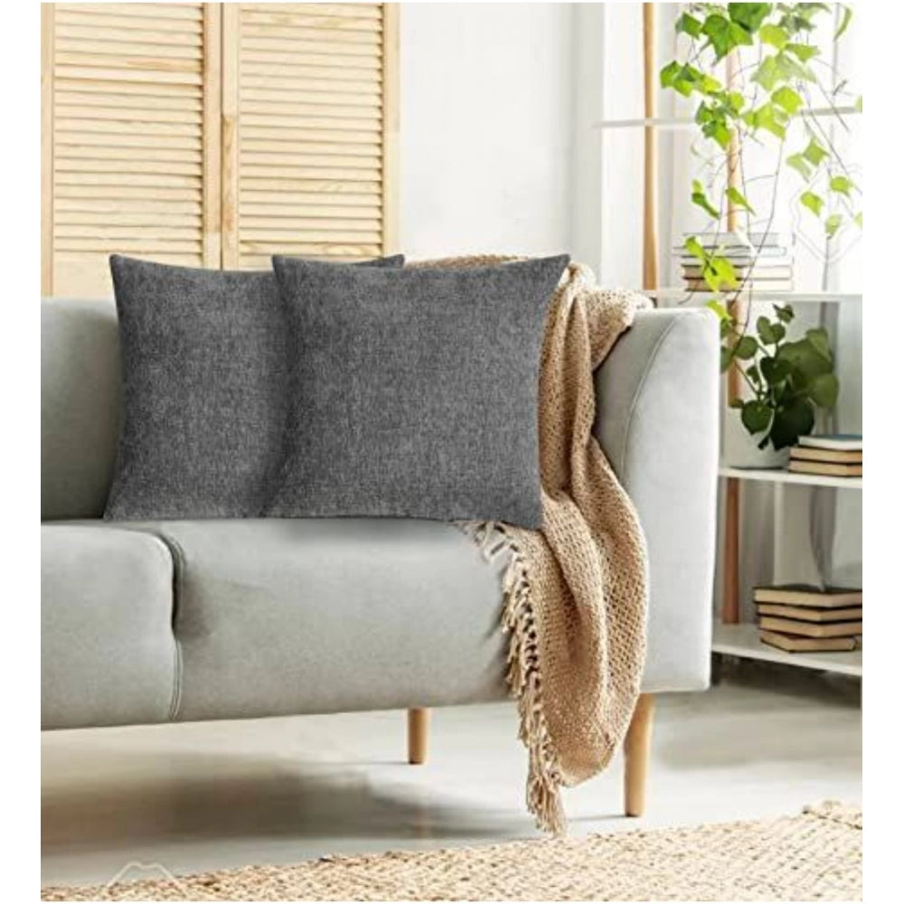 Amfyn Pack Of_2 Chenille Checkered Cushion Covers (Grey, Size: 16x16 In)