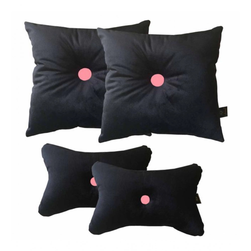 Amfyn Pack Of_4 Polyester Solid Car Pillow Sets (Black &amp; Pink, Size: 12x12 In)