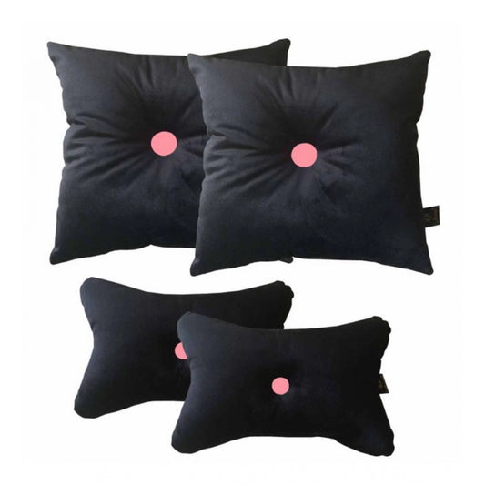 Amfyn Pack Of_4 Polyester Solid Car Pillow Sets (Black &amp; Pink, Size: 12x12 In)