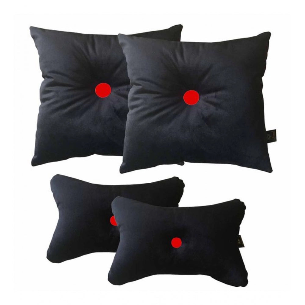 Amfyn Pack Of_4 Polyester Solid Car Pillow Sets (Black &amp; Red, Size: 12x12 In)