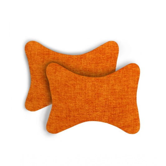 Amfyn Pack Of_2 Polyester Solid Bone Neck Pillow (Orange, Size: 7x11 In)