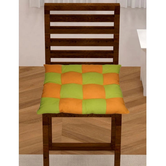 Amfyn Cotton Blended Solid Chair Cushions (Green &amp; Mustard, Size: 16x16 In)