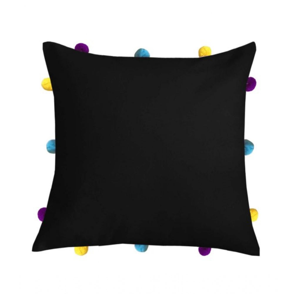 Amfyn Cotton Solid Pom Pom Cushion Covers (Black, Size: 12x12 In)
