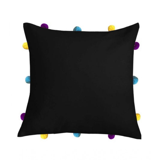 Amfyn Cotton Solid Pom Pom Cushion Covers (Black, Size: 12x12 In)